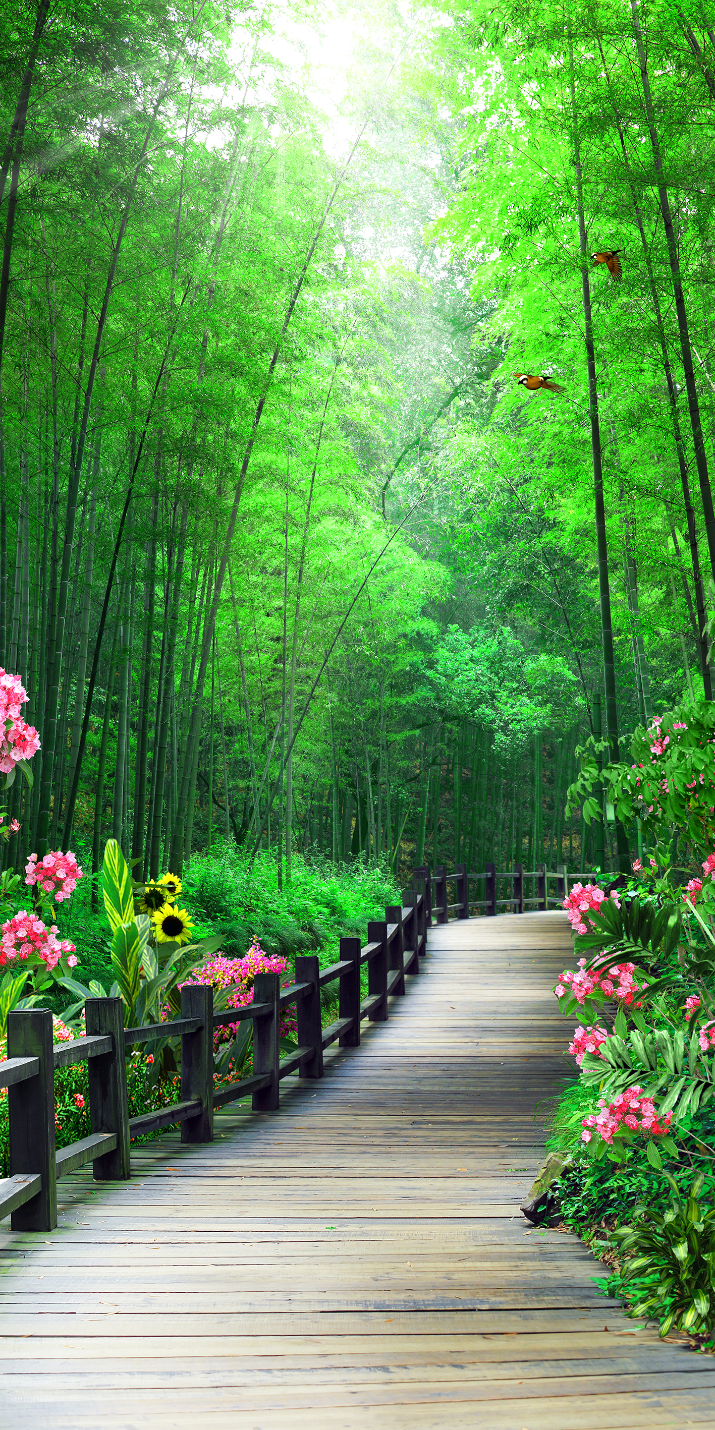  LYF-371  玄关，隔断，移门，电视背景墙，高清图，高清平开门，LYF-371，山水画，花草，3D立体图，山间小路，竹林，竹子